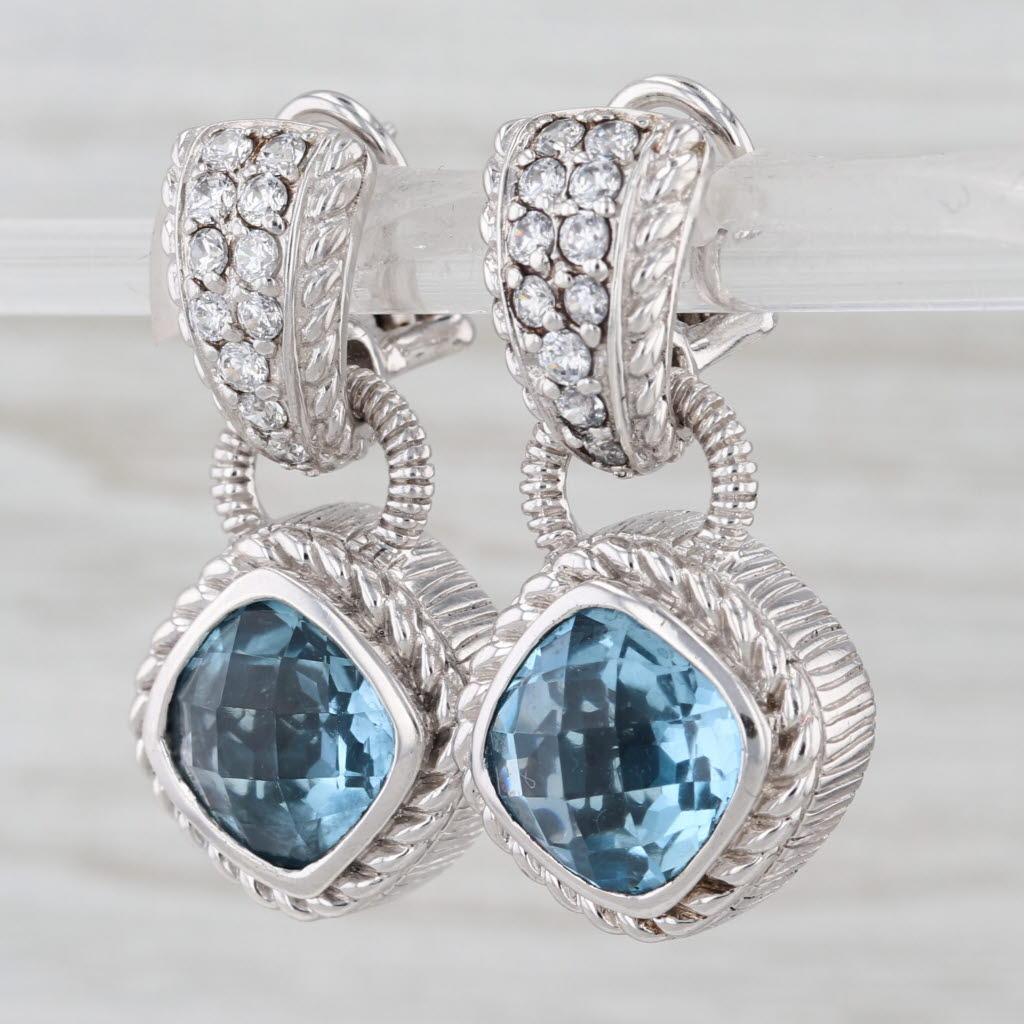 Judith Ripka 10ctw Blue Topaz Cubic Zirconia Earrings & Charms Sterling Silver