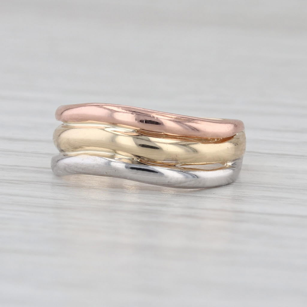 Tri-toned Contoured 3-Band Ring 14k Yellow White Rose Gold Size 3.5