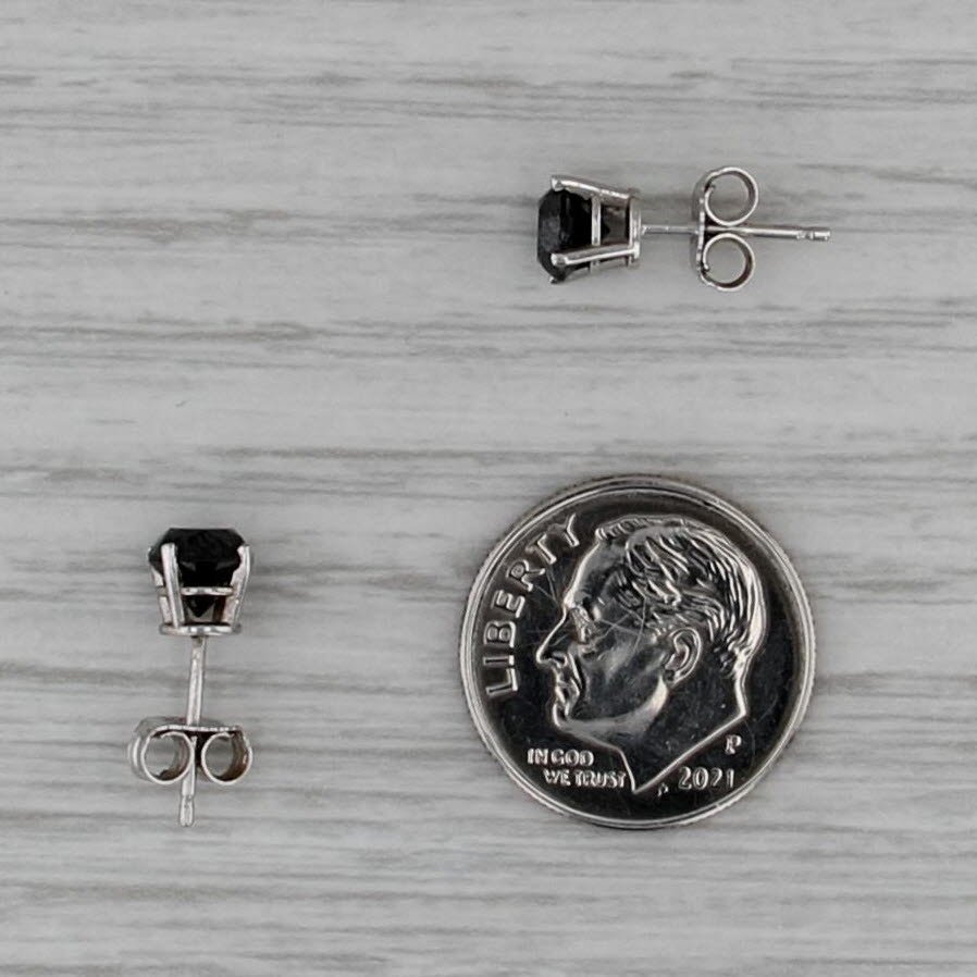 1.20ctw Black Diamond Stud Earrings 10k White Gold Round Solitaire Studs