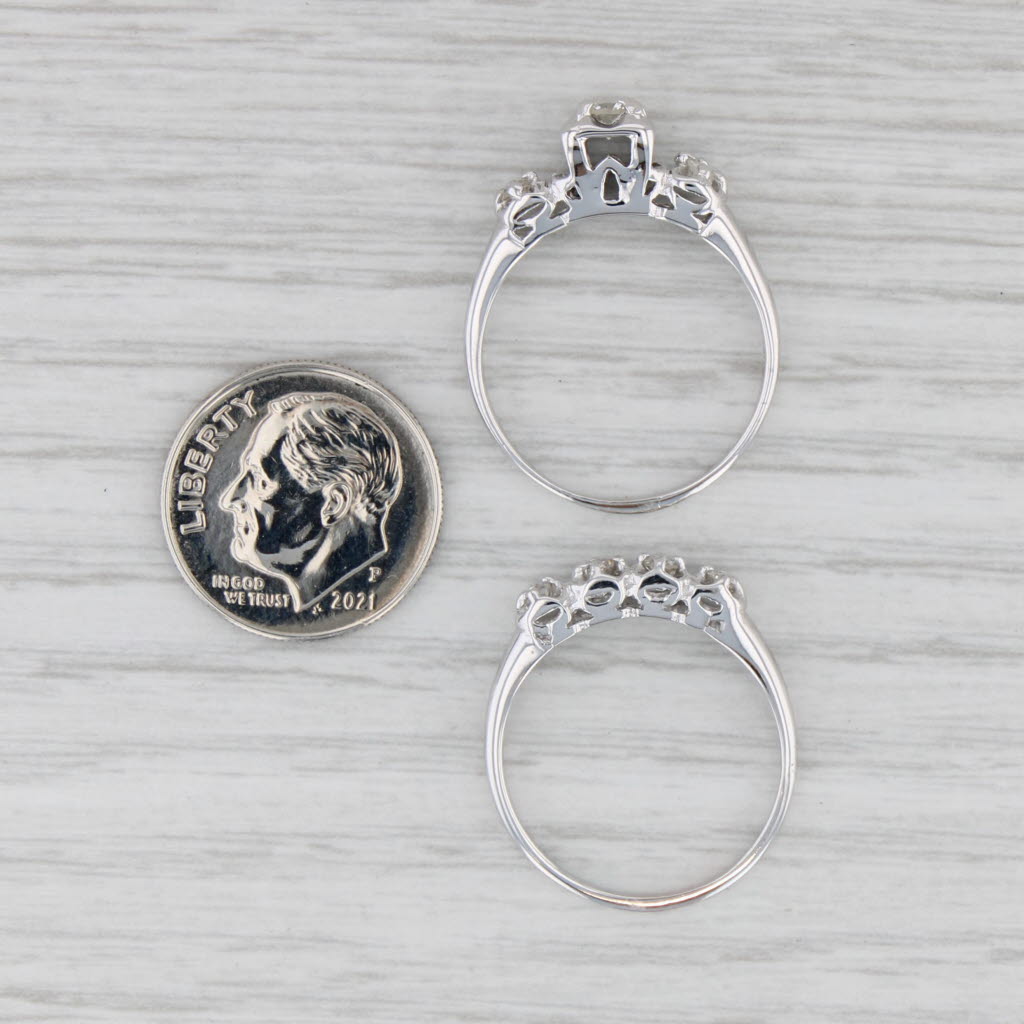 Gray Vintage 0.44ctw Diamond Engagement Ring Wedding Band Bridal Set 14k White Gold