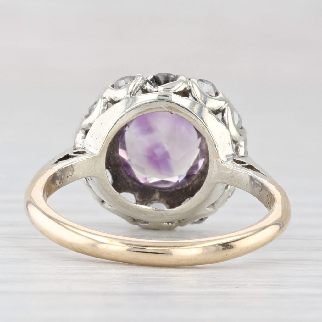 Vintage 1.15ct Amethyst Glass Halo Ring 9k White Yellow Gold Size 5.5
