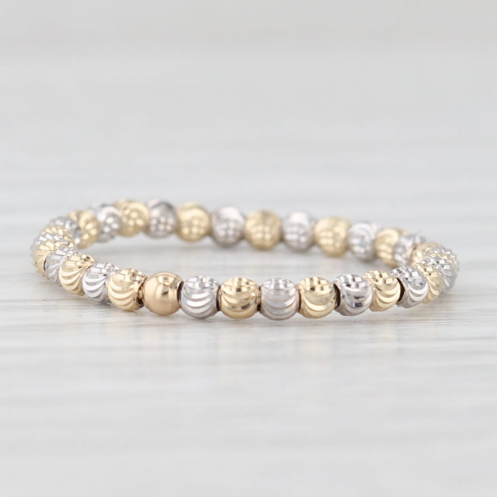 Light Gray 2-Toned Bead Ring 14k Yellow White Gold Stackable Size 7 Band Beads Spin