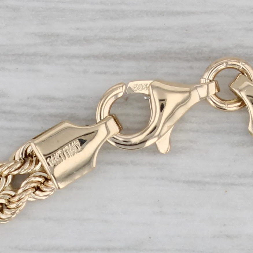 Gray Woven Rope Chain Bracelet 14k Yellow Gold 6.75" 4.3mm
