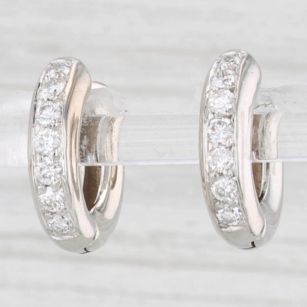 Light Gray Small 0.50ctw Diamond Hoop Huggie Earrings 14k White Gold Round Hoops
