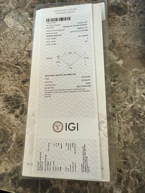 New IGI 3.59ctw Emerald Cut Lab Grown Diamond Engagement Ring 14k White Gold