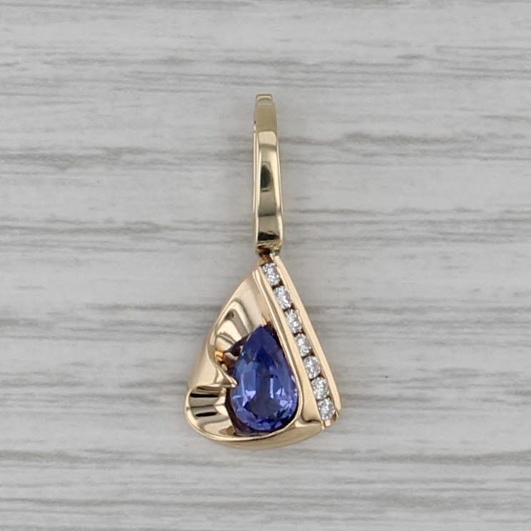 0.96ctw Tanzanite Diamond Teardrop Pendant 14k Yellow Gold Enhancer Clip Bail