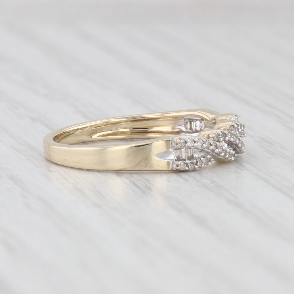 Light Gray 0.14ctw Diamond Twist Ring 10k Yellow Gold Wedding Anniversary Stackable Band