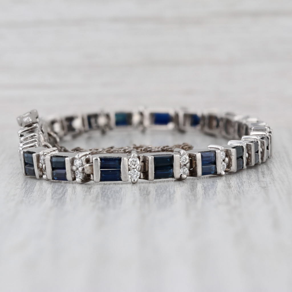 7.60ctw Blue Sapphire Diamond Tennis Bracelet 14k White Gold 7.25" 4.8mm