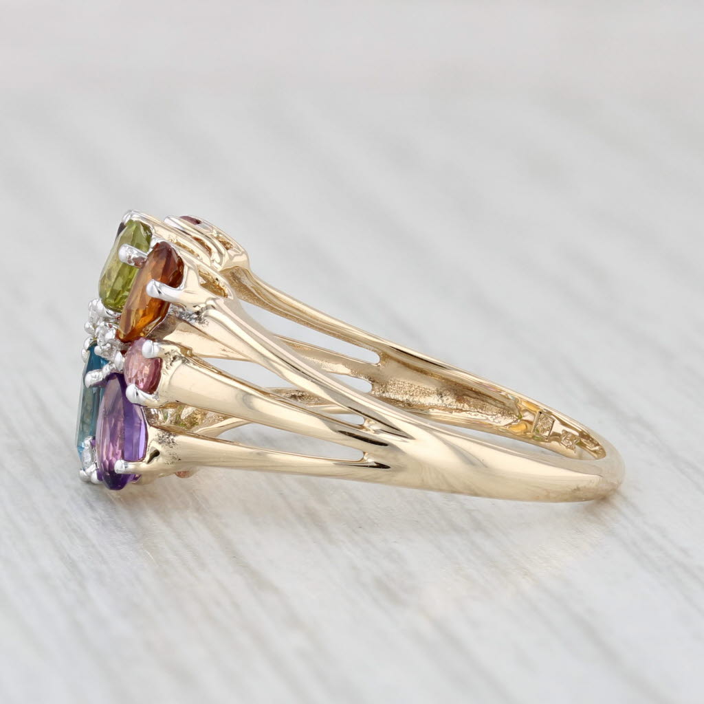 Light Gray 1.60ctw Gemstone Cluster Ring 14k Gold Citrine Garnet Peridot Topaz Amethyst