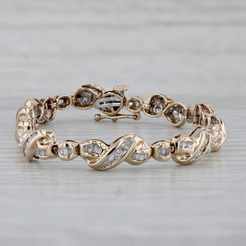 Gray 1.70ctw Diamond XO Tennis Bracelet 10k Yellow Gold 7.25" 6.6mm