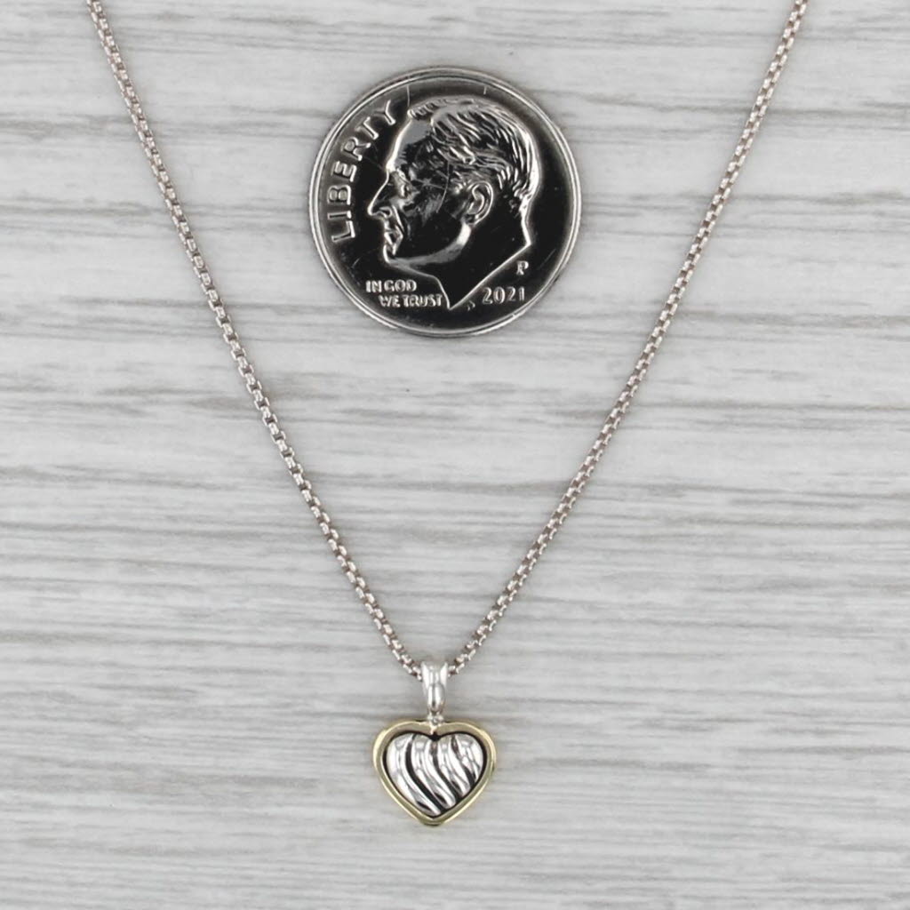 David Yurman Petite Heart Pendant Cable Chain Necklace Sterling Silver 18k Gold