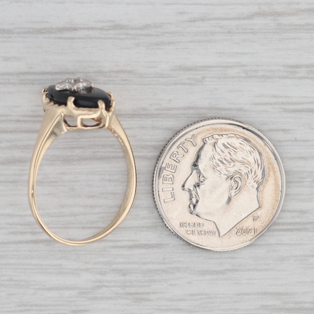 Gray Vintage Onyx Diamond Star Signet Ring 10k Yellow Gold Size 5