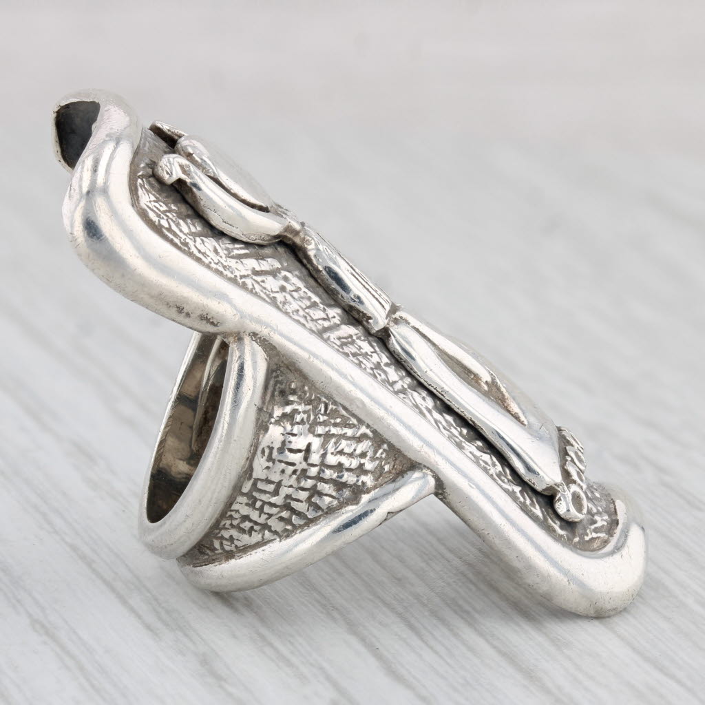 Light Gray Tribal Figural Statement Ring Sterling Silver Size 6.5 Sara