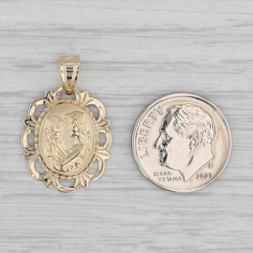 Gray Mother and Child Pendant 14k Yellow Gold Inscription on Back Gift Keepsake
