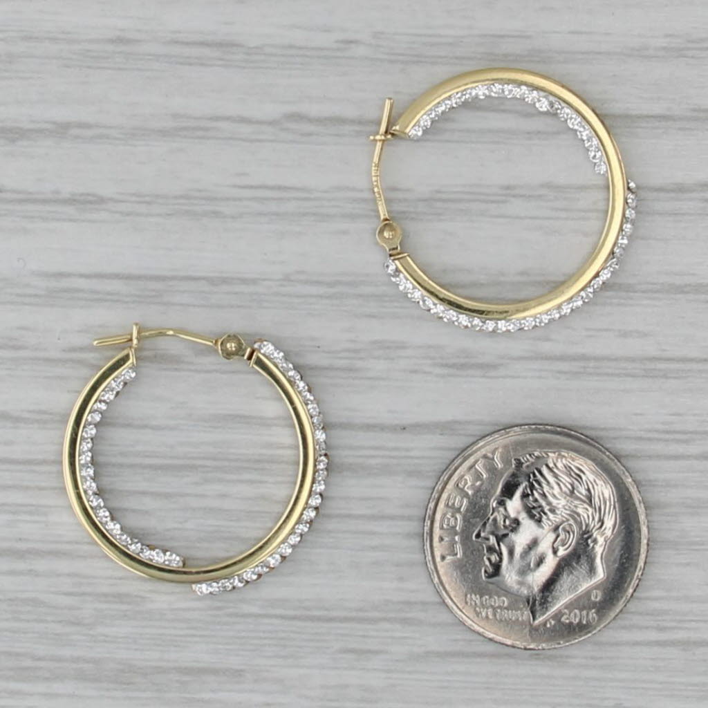 New Glass Inside Out Hoop Earrings 14k Yellow Gold Snap Top Round Hoops