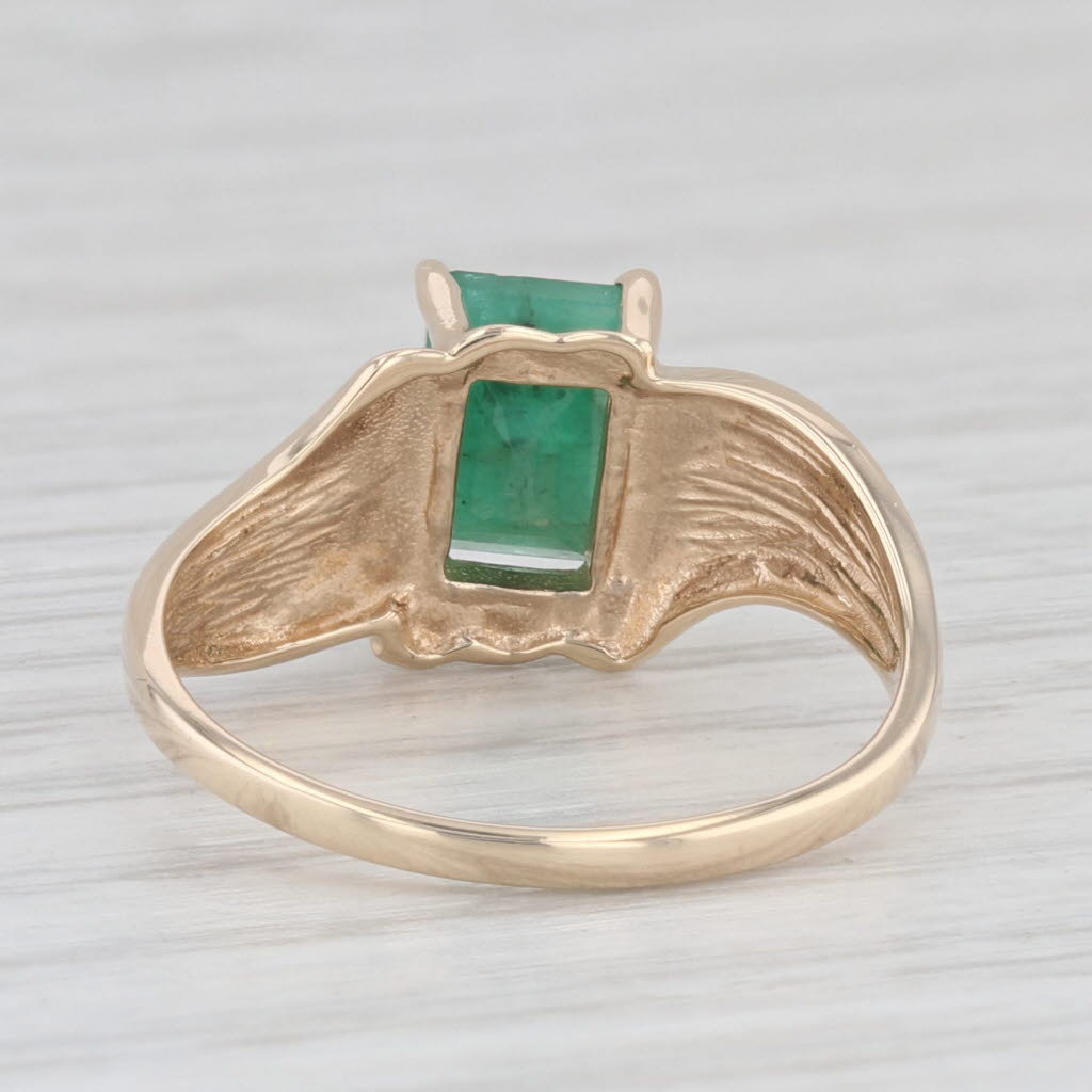 Light Gray 1ct Emerald Cut Emerald Solitaire Bypass Ring 10k Yellow Gold Size 7