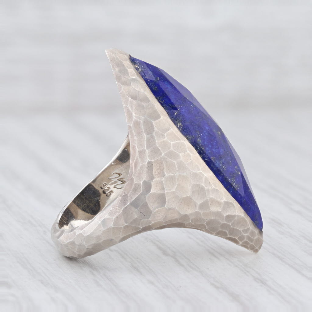 New Nina Wynn Blue Lapis Lazuli Ring Mekong Sterling Silver Hammered Size 7.25