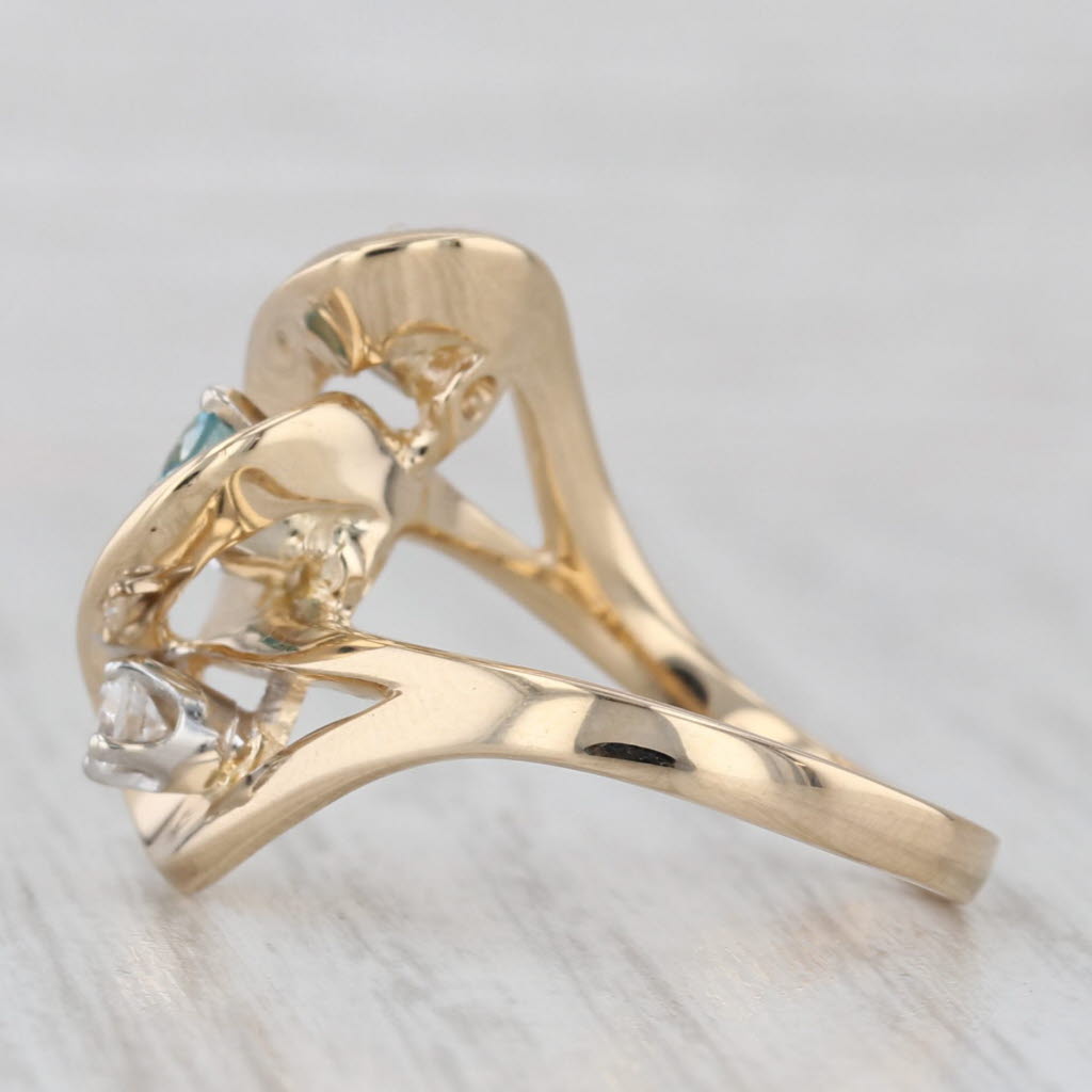 Gray 0.45ctw Blue White Diamond 3 Stone Bypass Ring 14k Yellow Gold Size 6.25
