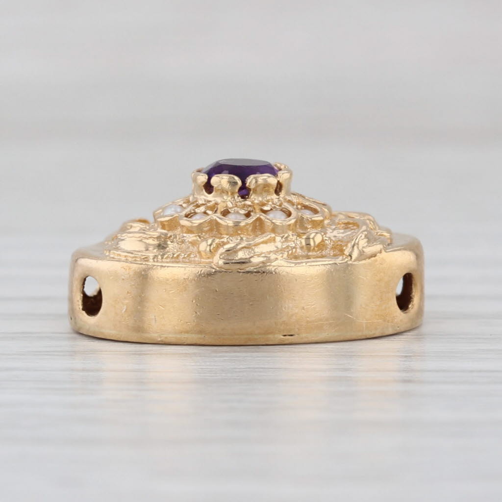 Vintage Richard Klein 0.40ct Amethyst Pearl Flower Slide Charm 14k Yellow Gold