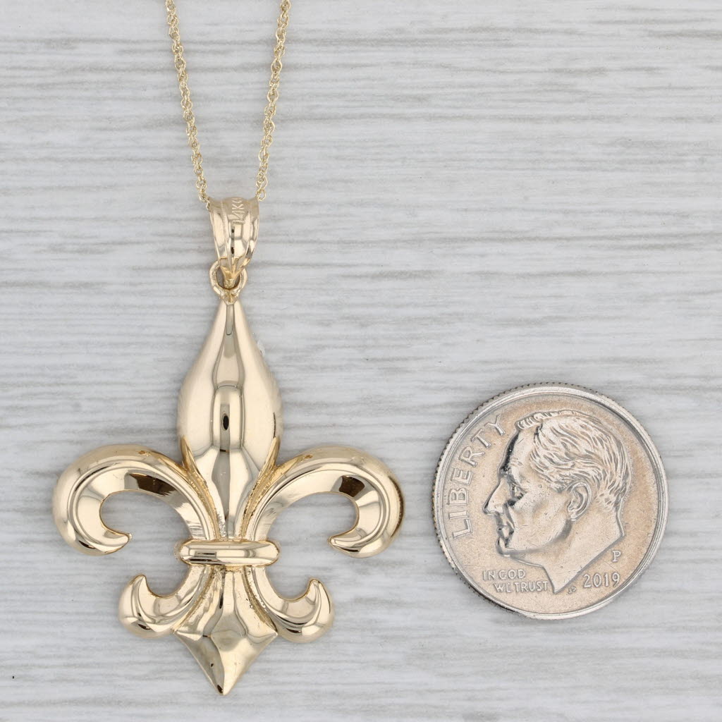 Gray Fleur Di Lis Pendant Necklace 14k Yellow Gold 18" Rope Chain