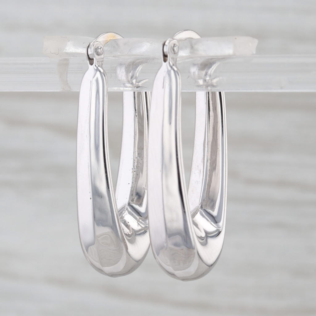 Oval Beveled Hoop Earrings 18k White Gold Snap Top Post Hoops