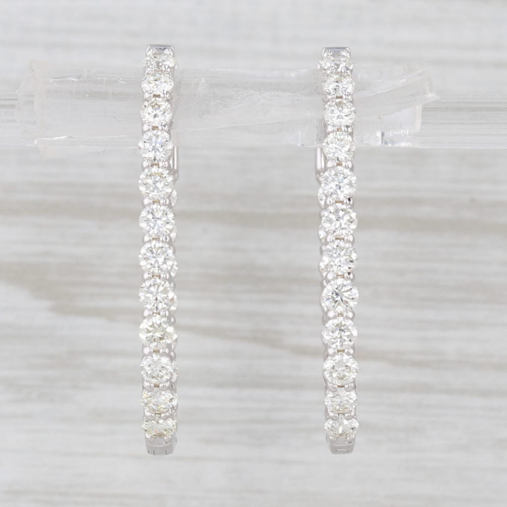 New 2ctw Diamond Inside Out Hoop Earrings 14k White Gold Snap Top Oval Hoops