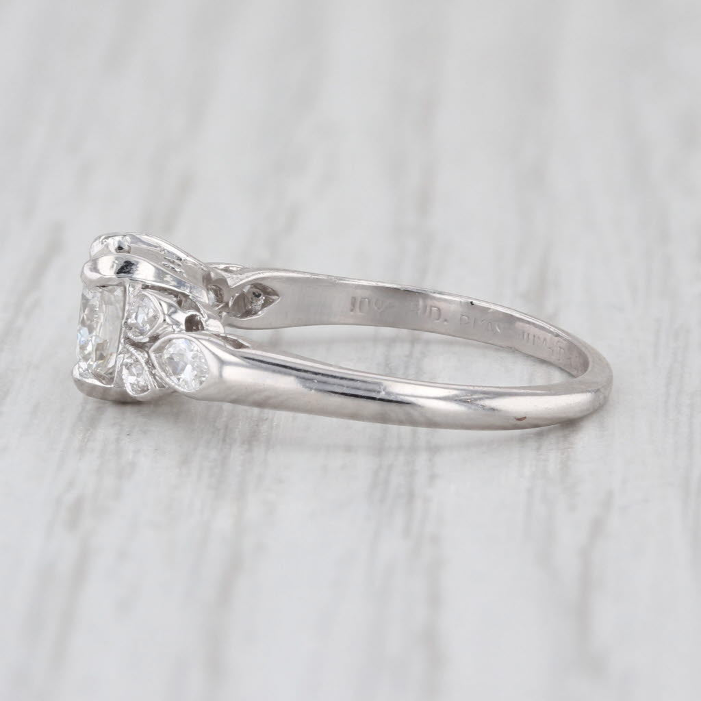 Vintage GIA 1ctw Round Diamond Engagement Ring 900 Platinum Size 6 Engraved