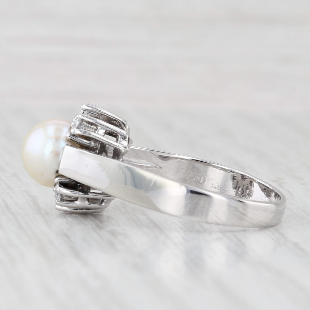 Light Gray Cultured Pearl 0.18ctw Diamond Halo Ring 18k White Gold Size 8