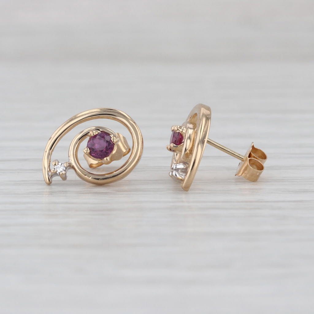0.26ctw Ruby Diamond Swirl Stud Earrings 14k Yellow Gold Studs