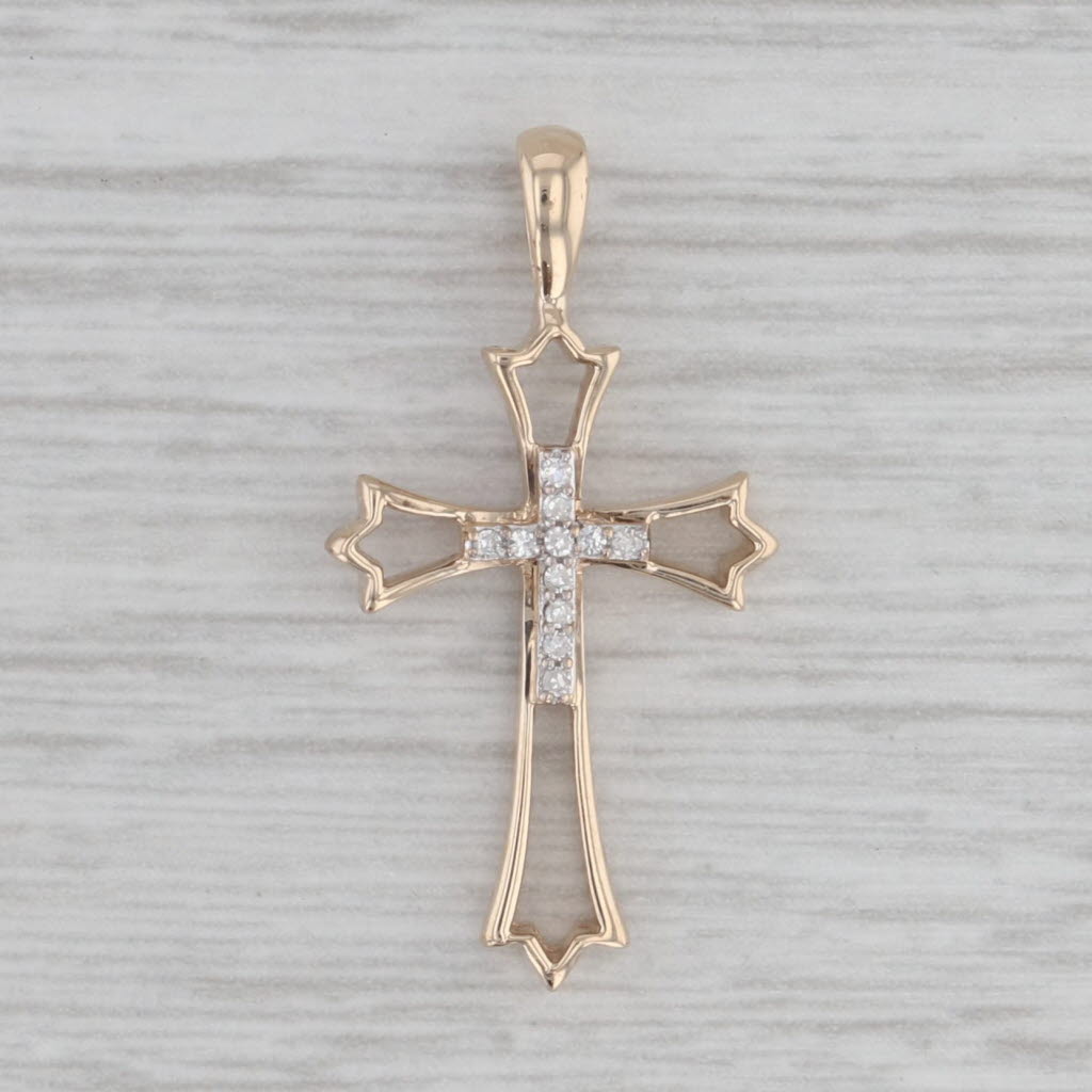 Gray Diamond Accented Cross Pendant 10k Yellow Gold Small Drop