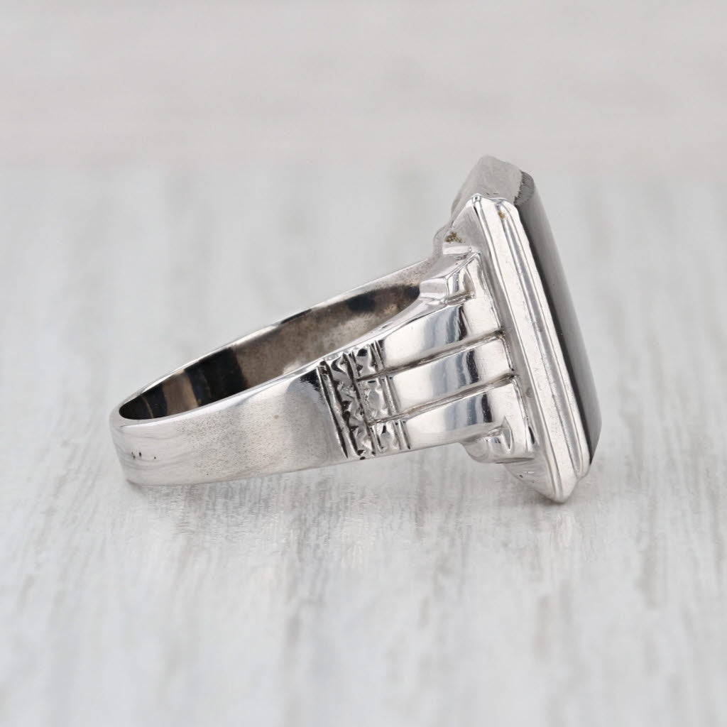 Onyx Signet Ring 10k White Gold Size 10 Vintage Men's