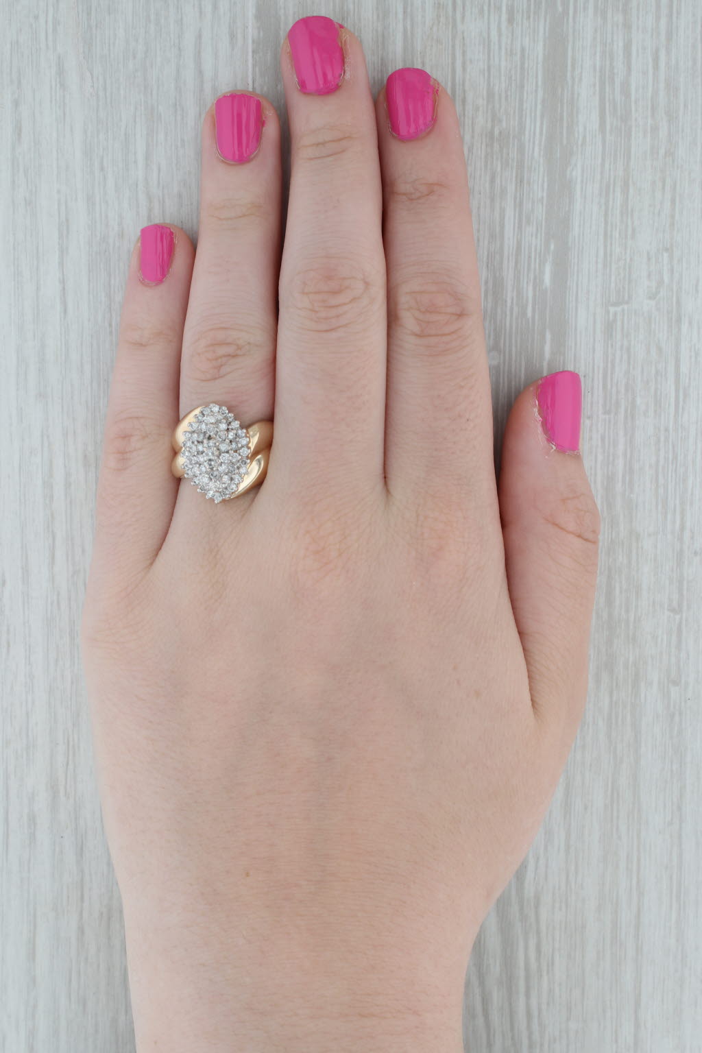 Dark Gray 1ctw Diamond Cluster Ring 14k Yellow Gold Size 8 Bypass Cocktail