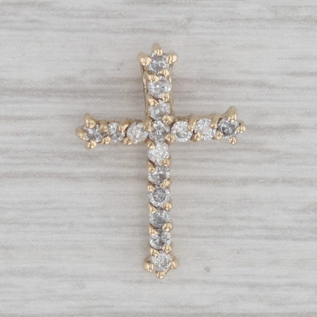 Gray 0.18ctw Diamond Cross Pendant 10k Yellow Gold Small Drop