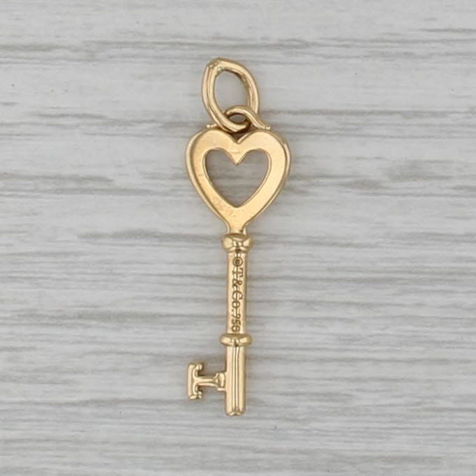 Tiffany & Co Small Heart Skeleton Key Pendant 18k Yellow Gold Charm