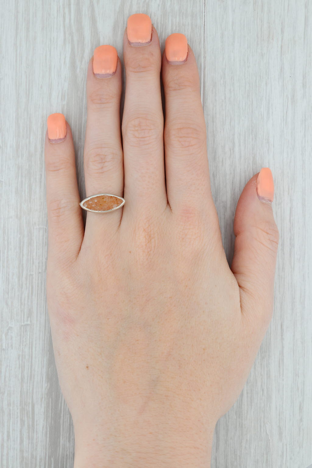 New Nina Wynn Ring Tan Sand Druzy Quartz Sterling Silver Size 7 Statement
