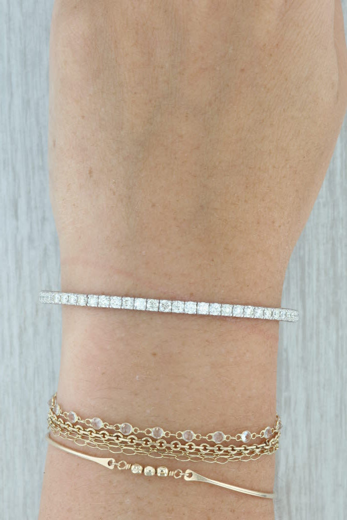 Rosy Brown New 2.88ctw Diamond Bead Flexible Bangle Tennis Bracelet 14k White Gold 6.75"