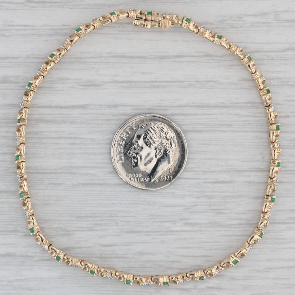 Gray 1.10ctw Emerald Diamond Tennis Bracelet 14k Yellow Gold 7.25" 3.7mm