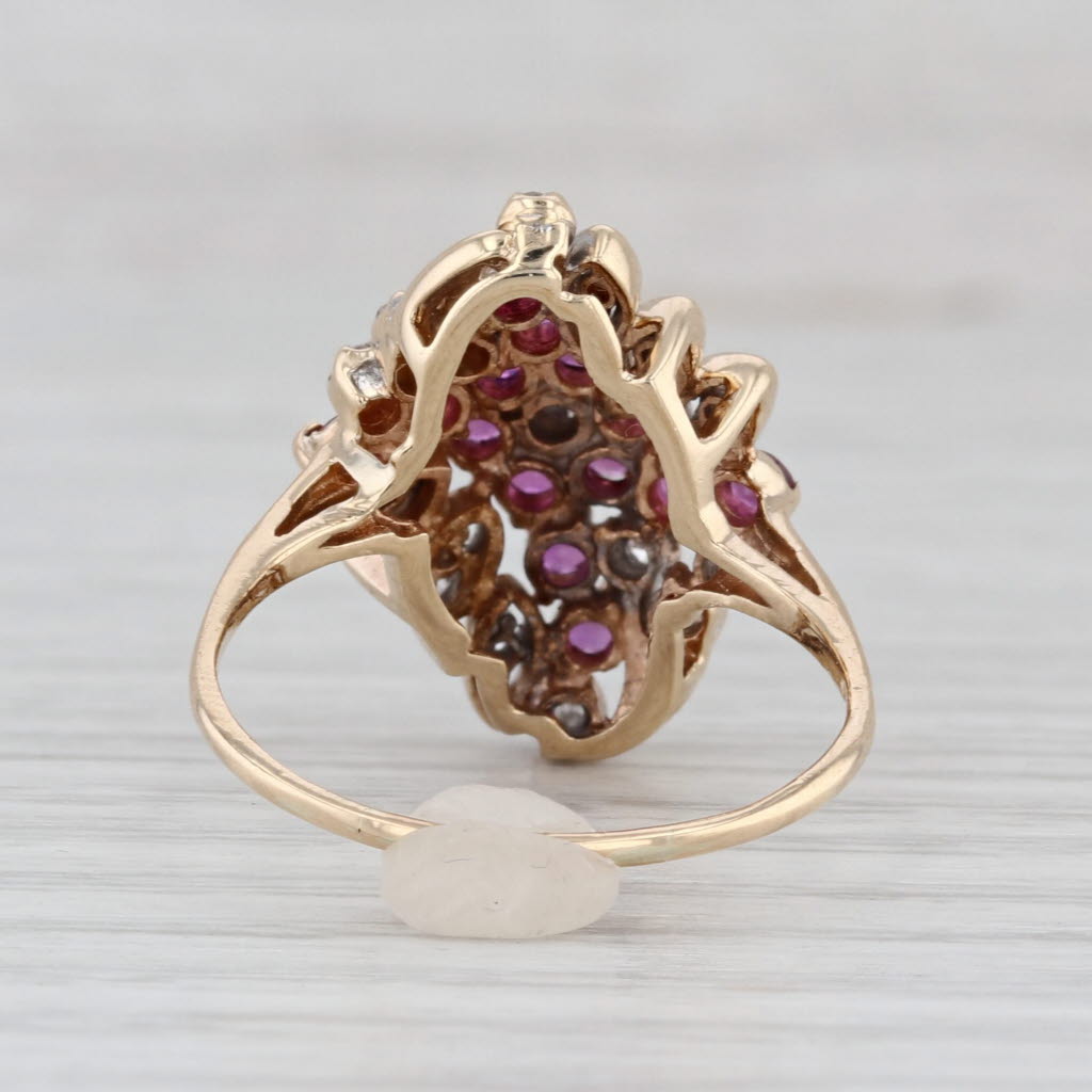 0.60ctw Pink Sapphire Diamond Cluster Cocktail Ring 10k Yellow Gold Size 9.5