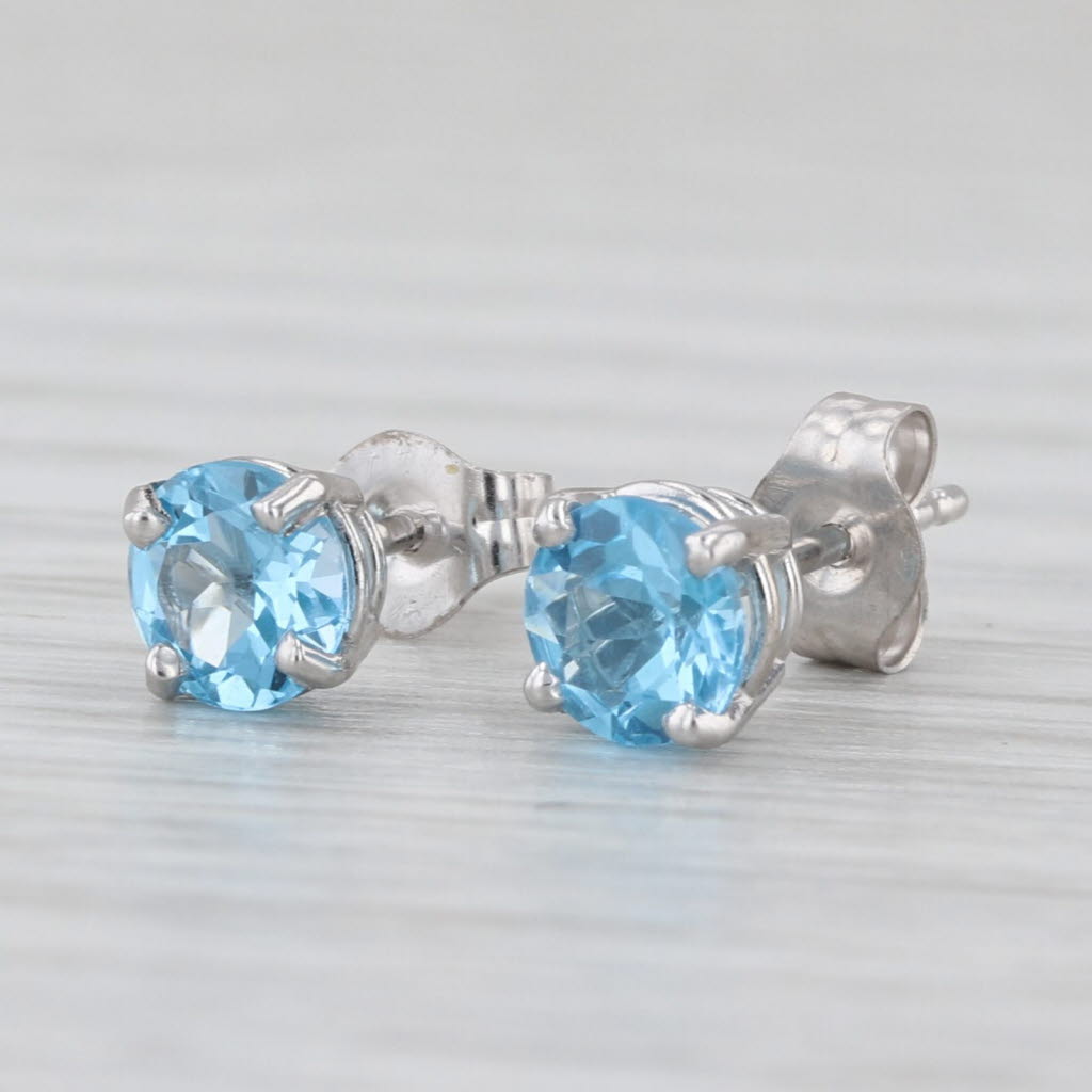 1.10ctw Blue Topaz Round Solitaire Stud Earrings 14k White Gold