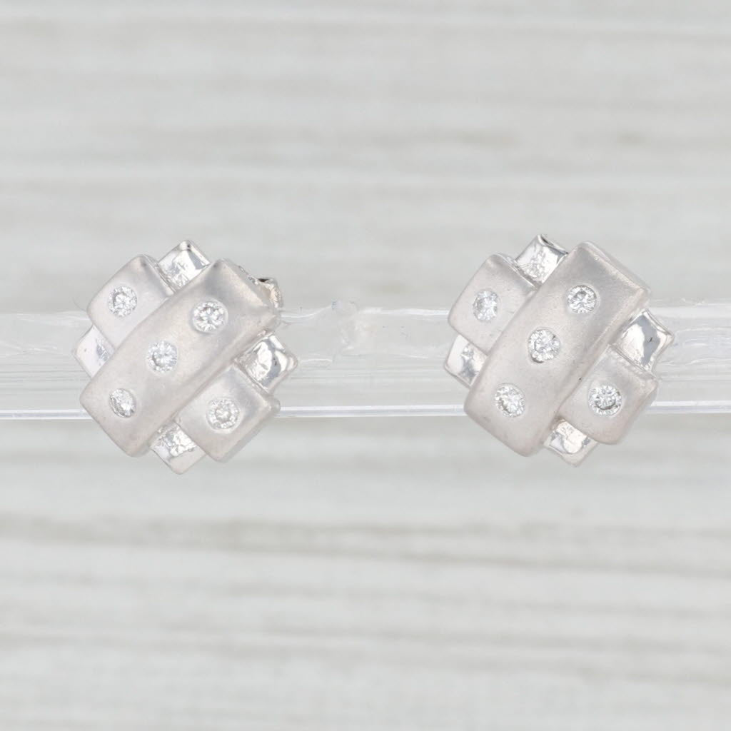 Light Gray 0.18ctw Diamond Square Stud Earrings 14k White Gold Studs