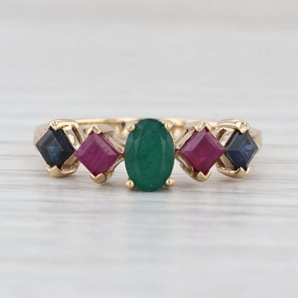 1.26ctw Emerald Ruby Sapphire Ring 14k Yellow Gold Size 6
