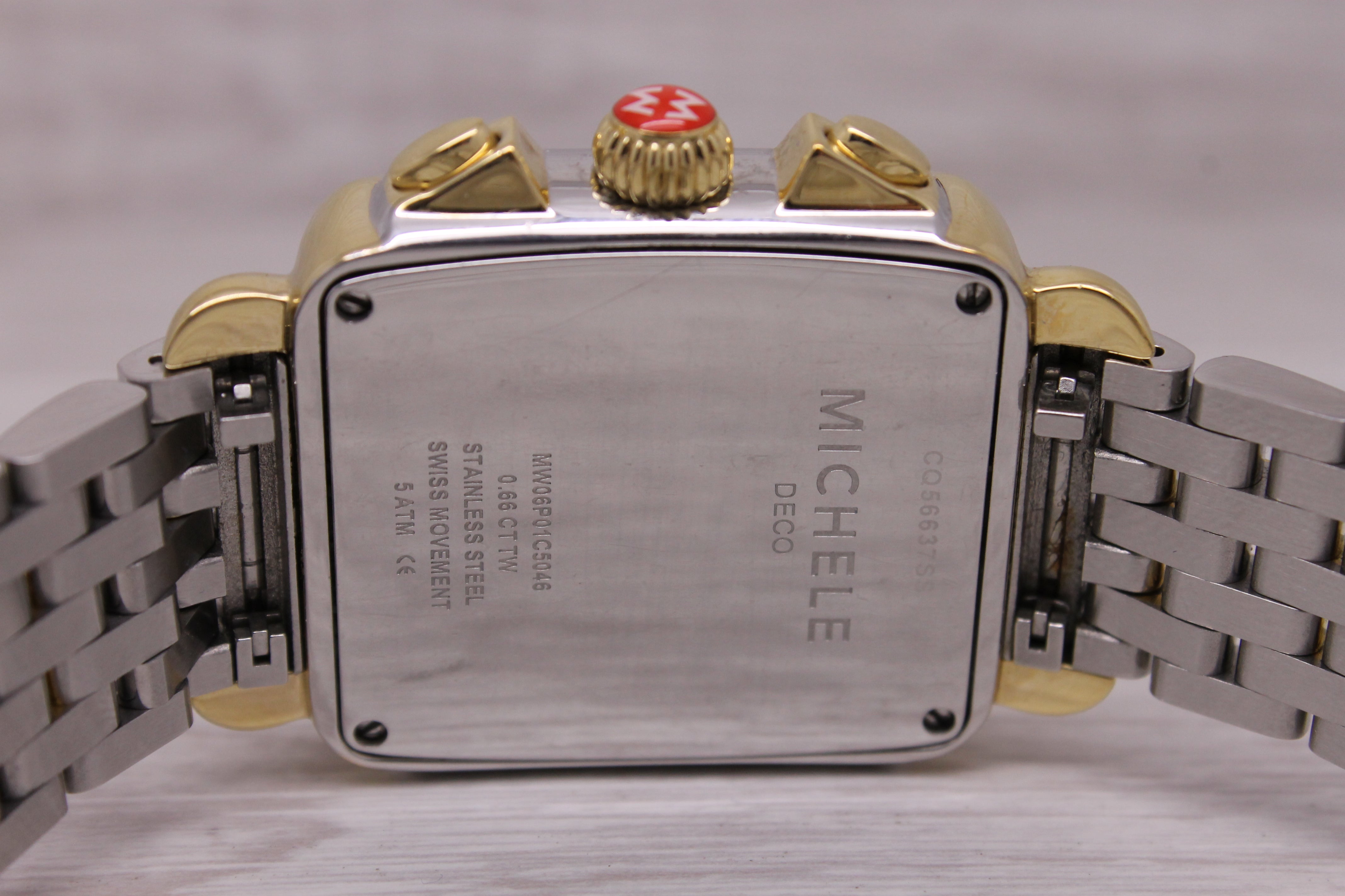 Rosy Brown Michele Ladies 2 Tone Quartz Chronograph Watch Diamond Bezel & MOP MW06P01C5046