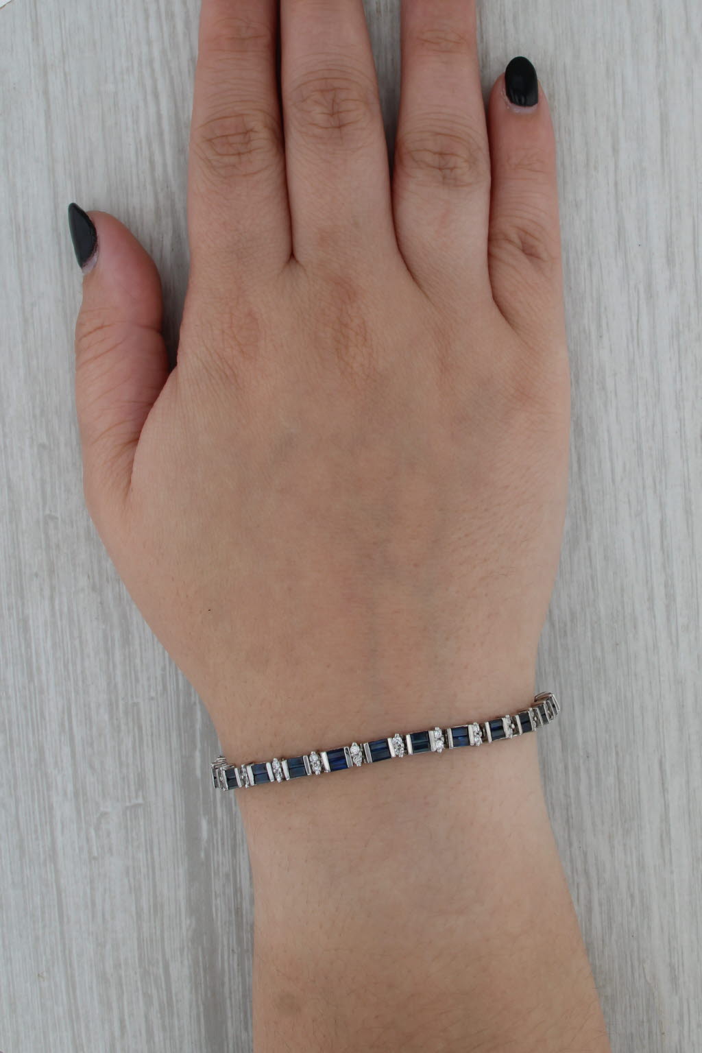 7.60ctw Blue Sapphire Diamond Tennis Bracelet 14k White Gold 7.25" 4.8mm