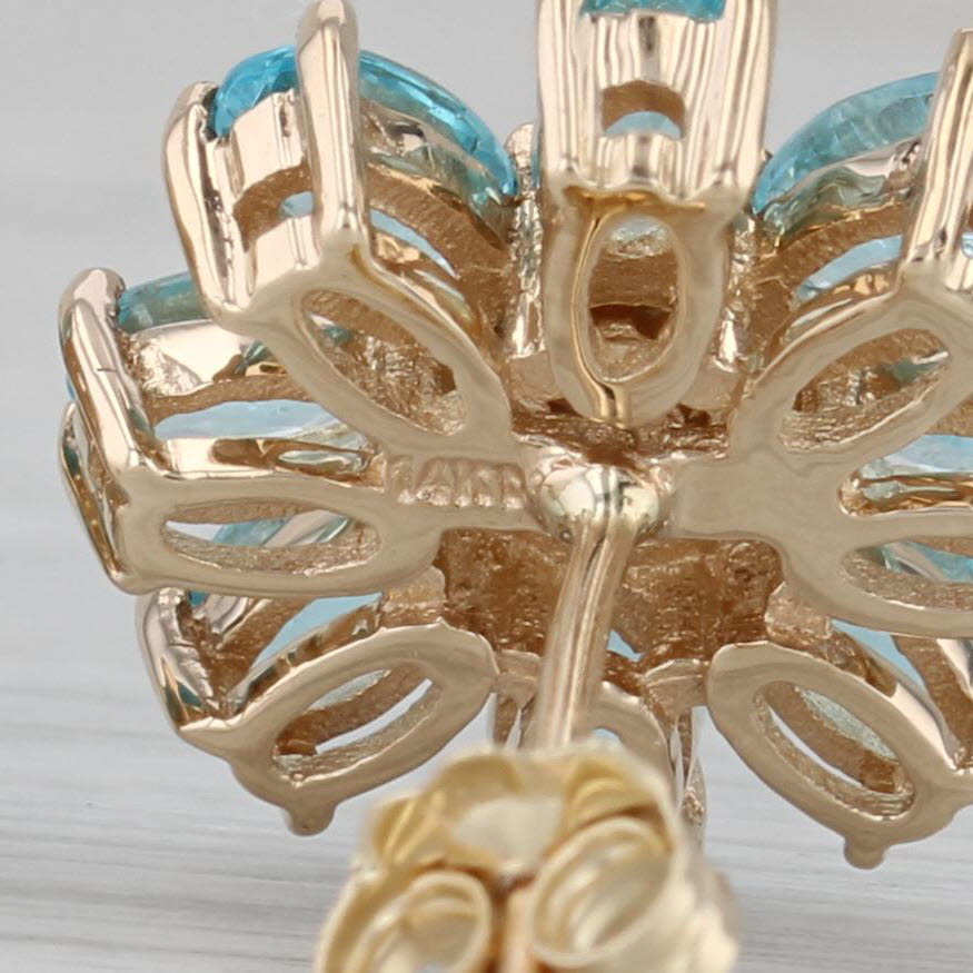 Dark Gray 3.25ctw Blue Apatite Diamond Flower Stud Earrings 14k Yellow Gold