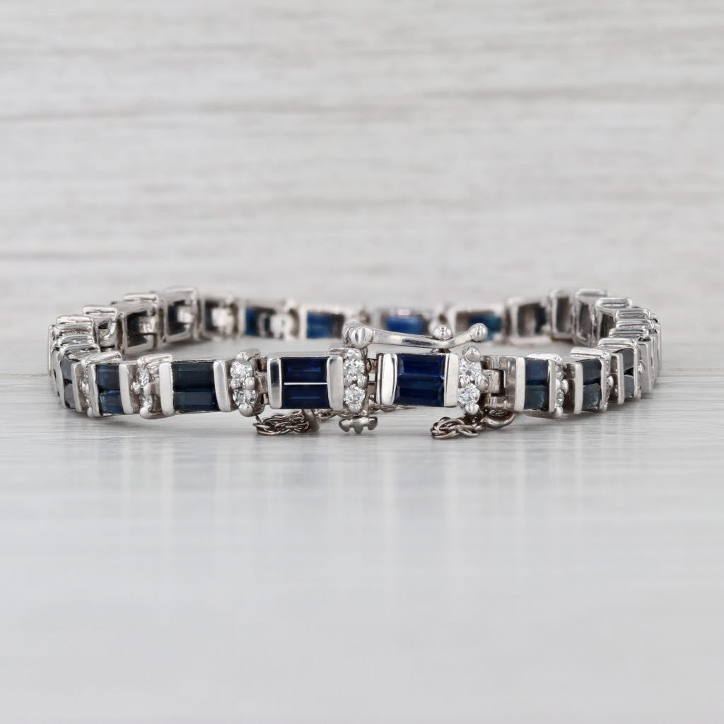 7.60ctw Blue Sapphire Diamond Tennis Bracelet 14k White Gold 7.25" 4.8mm