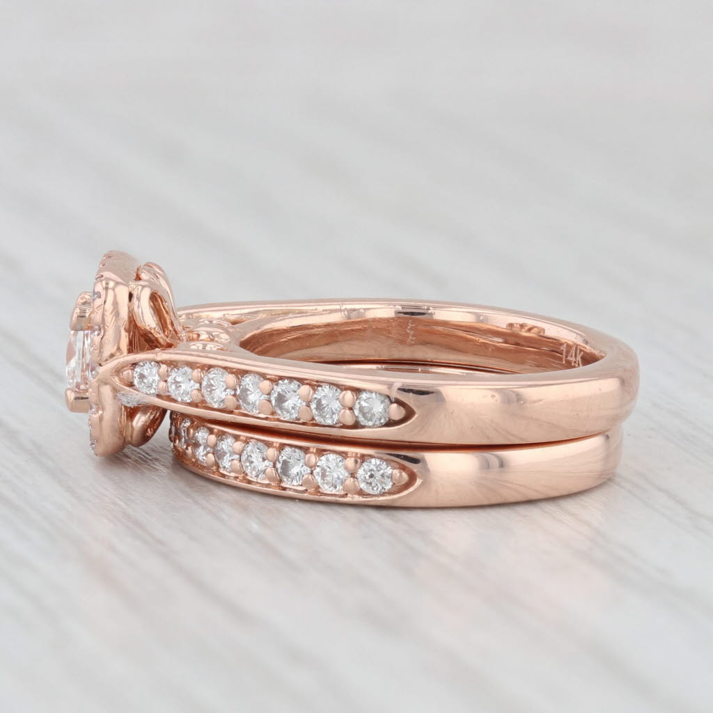 Light Gray LEO 1ctw Princess Halo Diamond Engagement Ring Wedding Band Bridal 14k Rose Gold