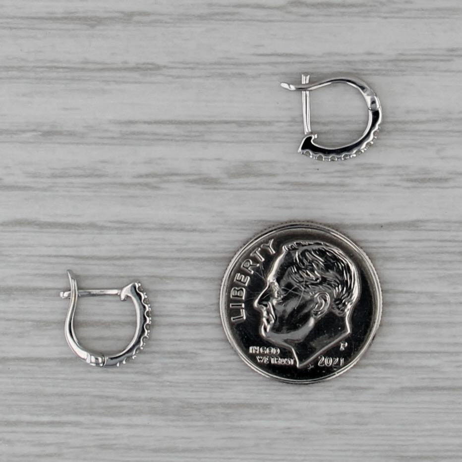 Diamond Mini Hoop Huggie Earrings 14k White Gold Round Hoops Hinged 9.5x1.6mm