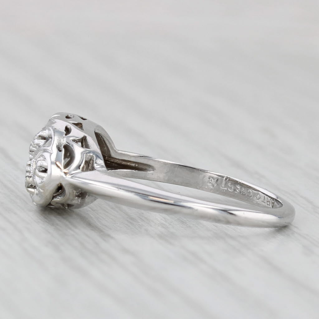 Light Gray Vintage Diamond Princess Ring 14k White Gold Size 7.5