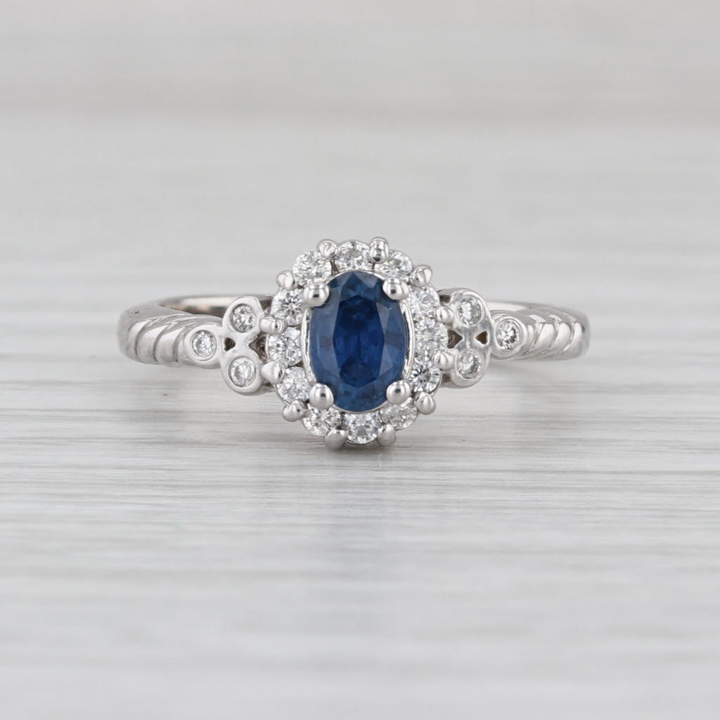 Le Vian 0.90ctw Oval Blue Sapphire Diamond Halo Engagement Ring 18k White Gold