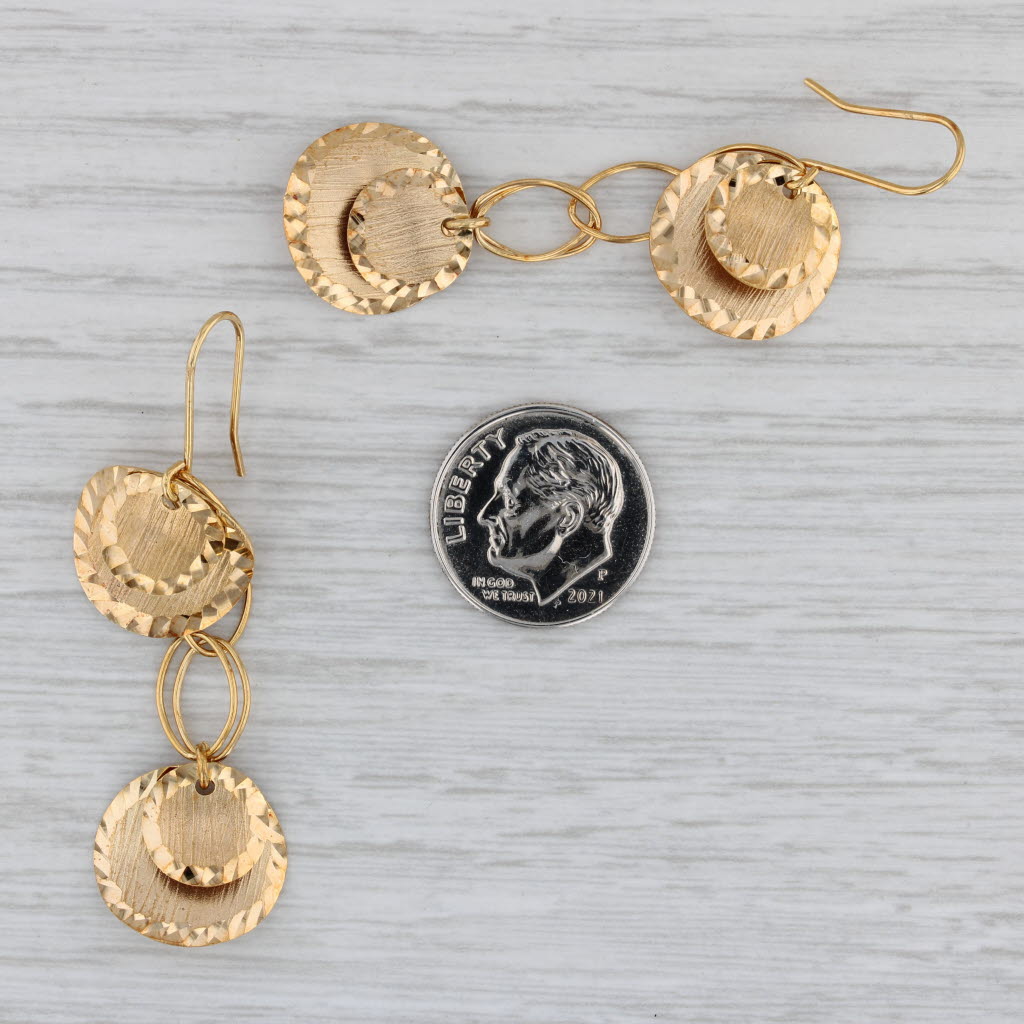 Gray Gold Disc Dangle Earrings 14k Yellow Gold Hook Posts